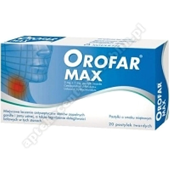Orofar MAX pastyl.twarda 2mg+1mg 20pastyl.