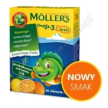 Mollers Omega-3 Rybki pomarańczowo-cytrynowe żelki 36 sztuk dla dzieci powyżej 3 lat