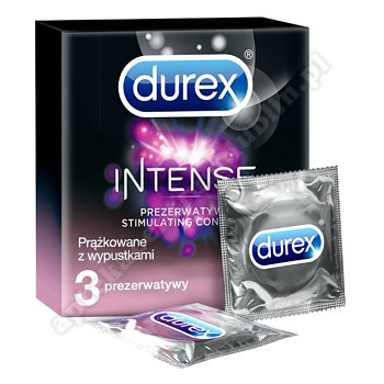 Durex prezerwatywy Intense 3 szt z wypustkami prążkami żel stymulujący