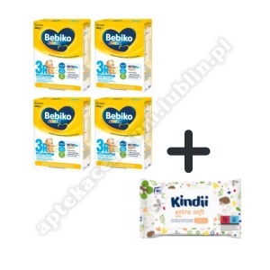 Bebiko 3R  Nutriflor Expert  mleko począt. od urodzenia 4 x 600 g+Chusteczki Kindii Extra Soft 60szt
