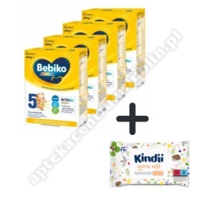 Bebiko 5 Nutriflor Expert  mleko począt. od urodzenia  4 x 600 g+Chusteczki Kindii Extra Soft 60szt.