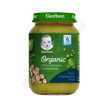 Gerber Organic Zielone warzywa z indykiem po 6 miesiącu - 190 g   d.w.2022.02.28