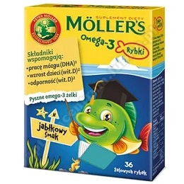 Mollers Omega-3 Rybki jabłkowe żelki 36 szt+naklejki misiaczki Gratis!!!
