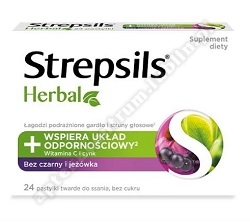 Strepsils Herbal - pastylki do ssania na ból gardła, czarny bez i jeżówka, 24 sztuki