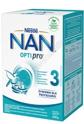NESTLE NAN OPTIPRO 3 mleko modyfikowane dla dzieci po 1. roku życia, 650 g+NANCARE VITAMIN D krople